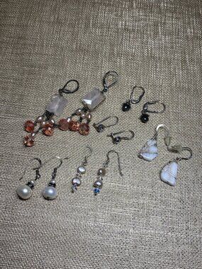 Lot of 6 Pairs Sterling Silver 925 Dangle Earrings w Pearls Gemstones Mixed